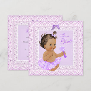 Invitación Chica de Baby Shower Preciosa Encaje Lavanda Moren