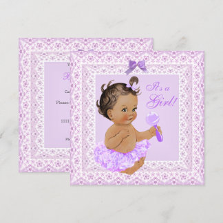 Invitación Chica de Baby Shower Preciosa Encaje Lavanda Moren