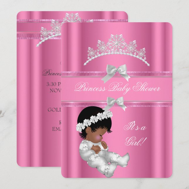 Invitación Chica de Baby Shower Princesa Africana Rosa (Anverso / Reverso)