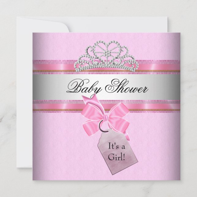 Invitación Chica de Baby Shower Princesa Blanca Rosa Tiara (Anverso)