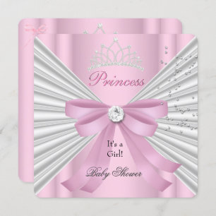 Invitación Chica de Baby Shower: Princesa Blanca Rosa Tiara