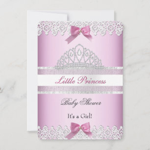 Invitación chica de Baby Shower Princesa Blanca Rosa Tiara La