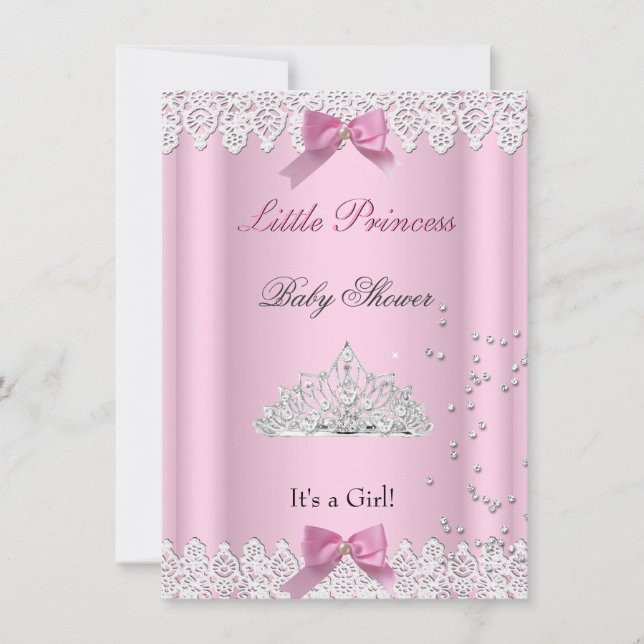 Invitación Chica de Baby Shower Princesa Blanca Rosa Tiara La (Anverso)
