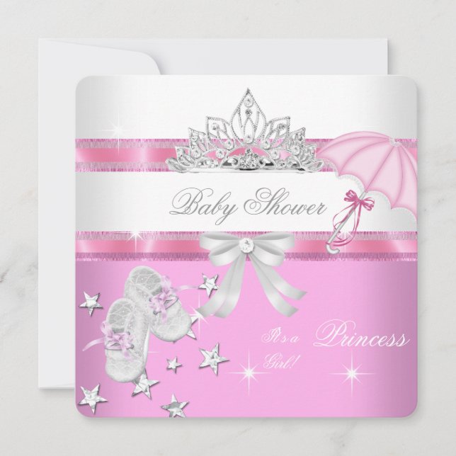 Invitación Chica de Baby Shower Princesa Blanca Rosa Tiara Ma (Anverso)