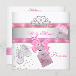 Invitación Chica de Baby Shower Princesa Blanca Rosa Tiara Ma
