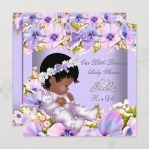 Invitación Chica de Baby Shower Princesa morada afroamericana