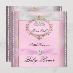 Invitación Chica de Baby Shower Princesa Rosa Tiara Diamond
