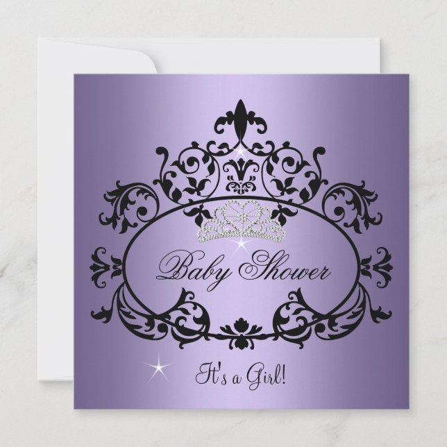Invitación Chica de Baby Shower Princesa Tiara Black (Anverso)
