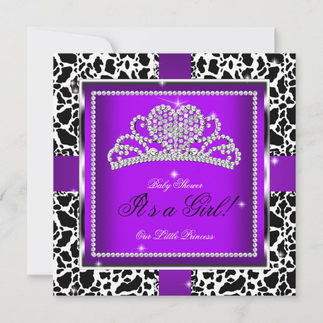 Invitación Chica de Baby Shower Purple Cow Tiara (Anverso)