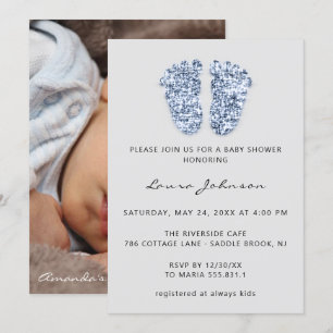 Invitación Chica de Baby Shower Purpurina de pies de niño fot