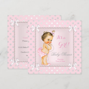 Invitación Chica de Baby Shower Rosa Gris Perla Morena