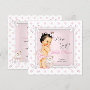 Invitación Chica de Baby Shower Rosa Juguete Lunares Morena