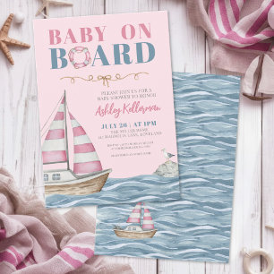 Invitación Chica de Baby Shower Rosa Náutico