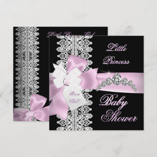 Invitación Chica de Baby Shower Rosa Negro Blanco Encaje