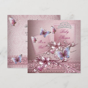 Invitación Chica de Baby Shower Rosa Princesa Mariposa