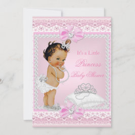 Invitación Chica de Baby Shower Rosa Tiara Heart Brunett