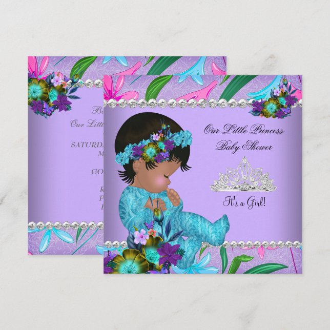 Invitación Chica de Baby Shower rosa Verde azulado azul morad (Anverso / Reverso)