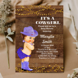 Invitación Chica de Baby Shower Rustic Purple Cowgirl