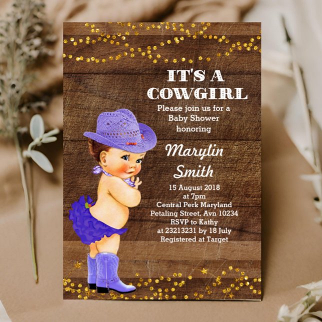 Invitación Chica de Baby Shower Rustic Purple Cowgirl (Subido por el creador)