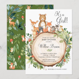 Invitación Chica de Baby Shower Rustic Woodland Animals