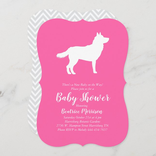 Invitación Chica de Baby Shower Siberian Husky Dog Pink (Anverso / Reverso)