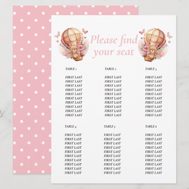 Invitación Chica de Baby Shower Teddy Floral Balloon (Anverso / Reverso)
