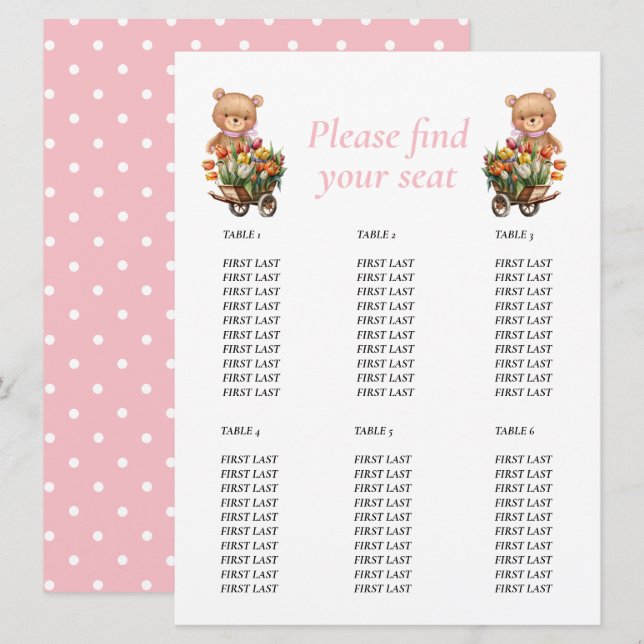 Invitación Chica de Baby Shower Teddy Floral Rustic (Anverso / Reverso)