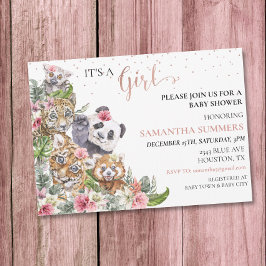 Invitación Chica de Baby Shower Tropical Cute Jungle Animales