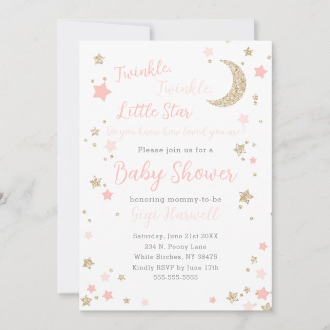 Invitación Chica de Baby Shower Twinkle Little Star (Anverso)