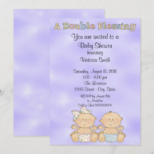 Invitación Chica de Baby Shower Twins Boy