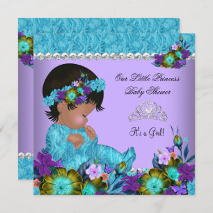 Invitación Chica de Baby Shower Verde azulado Blue Purple