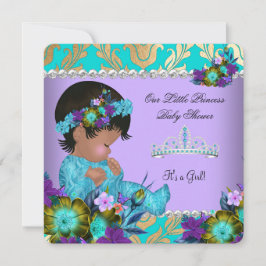 Invitación Chica de Baby Shower Verde azulado Blue Purple Gol