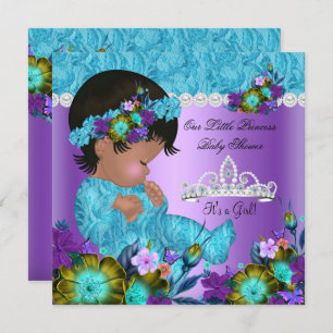 Invitación Chica de Baby Shower Verde azulado Blue Purple New
