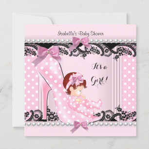 Invitación Chica de Baby Shower Zapatos de Tacón Alto con Lun