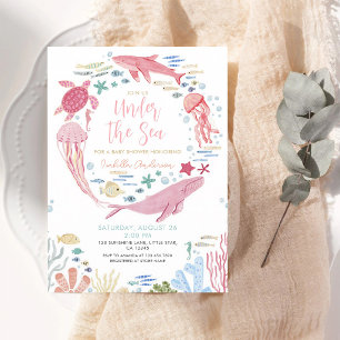 Invitación Chica de ballena de coral bajo el mar Baby Shower