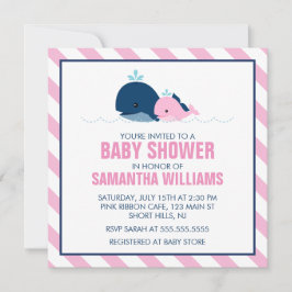Invitación Chica de ballenas rosa Baby Shower
