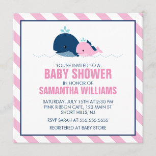 Invitación Chica de ballenas rosa Baby Shower