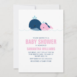 Invitación Chica de ballenas rosa Baby Shower