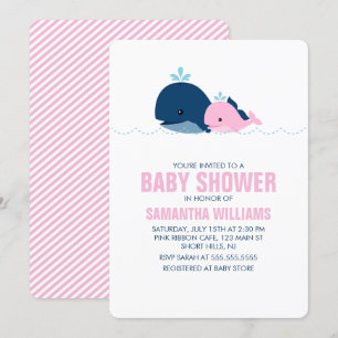 Invitación Chica de ballenas rosa Baby Shower