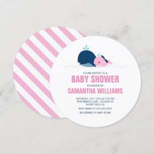 Invitación Chica de ballenas rosadas Baby Shower