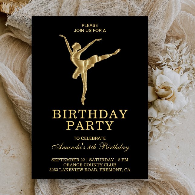 Invitación Chica de Ballet de Oro Falso Cumpleaños Fiesta Bai (Subido por el creador)