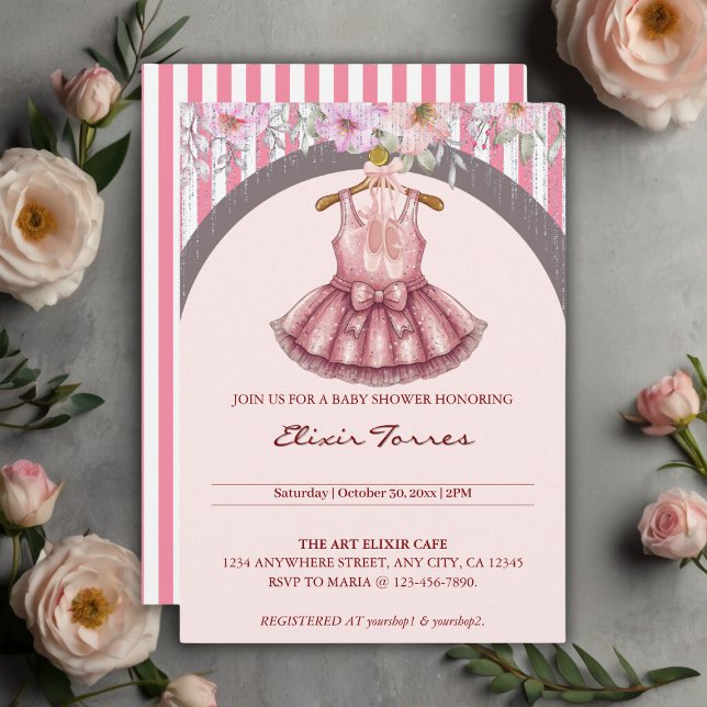 Invitación Chica de ballet Tutu Ballerina rosada moderna Baby (Subido por el creador)