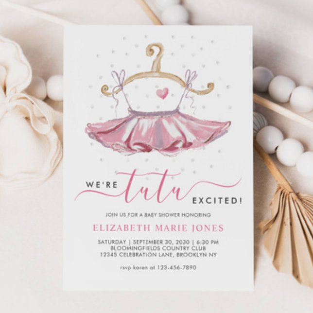 Invitación Chica de ballet Tutu Ballerina rosada moderna Baby (Subido por el creador)