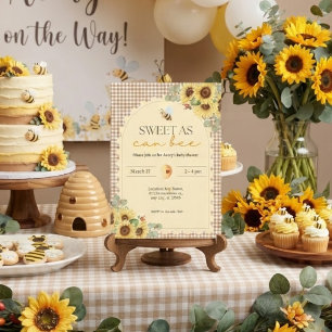 Invitación Chica de baño de abeja de girasol de gingham bronc