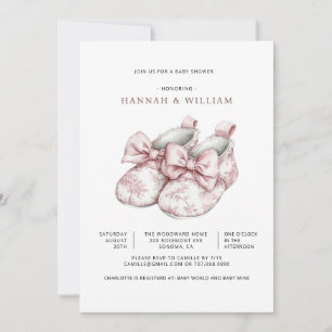 Invitación Chica de baño de bebé con toile rosa
