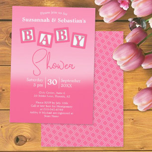 Invitación Chica de bebé de color rosa divertido bloquea invi