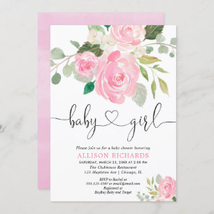 Invitación Chica de bebé ducha acuarelas con colores vivos ro