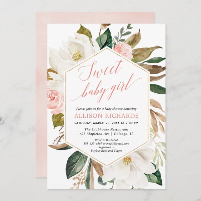 Invitación Chica de bebé ducha de vegetación exuberante magno (Anverso / Reverso)
