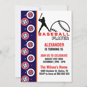 Invitación Chica de Béisbol Azul Rojo