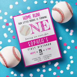 Invitación Chica de Béisbol Cute Watercolor Rookie Primer Cum